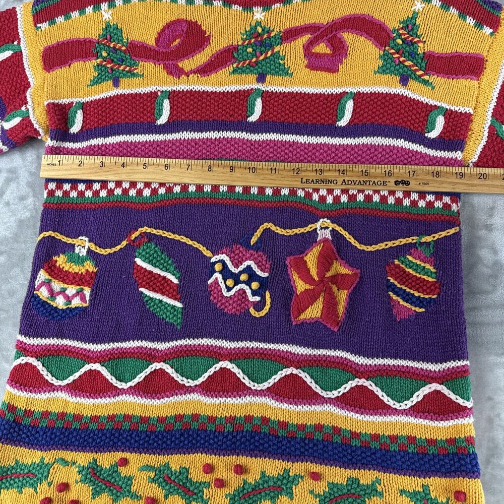 Vintage Talbots Hand Knit‎ Christmas Sweater Women's L Colorful Uglycore (1039) - Picture 8 of 9